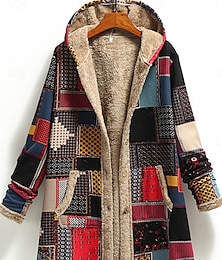 abordables -Manteau d'hiver Femme du quotidien mode Style vintage Imprimer Normal Manteau Rouge Vert Printemps Automne Hiver Ouvrir le devant Col rabattu Standard S M L XL 2XL