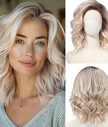 economico -Parrucche sintetiche Ondulato Con frangia Parrucca Corto Marrone scuro Biondo chiaro Capelli sintetici Per donna Cosplay Soffice Feste Biondo Marrone