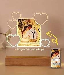 abordables -Cadre photo personnalisé avec veilleuse en forme de cœur pour mariage - Lampe USB en acrylique personnalisée - Cadeau romantique pour anniversaire de mariage - Parfait pour les couples et les amis