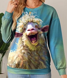 abordables -Sudadera de mujer con estampado de animales para uso diario, informal, cuello redondo, manga larga, microelástica, otoño e invierno, cómoda, transpirable, tejido suave