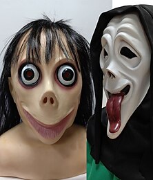 abordables -Gritar MOMO Parejas Máscara Disfraces familiares de grupo de Halloween Adultos Hombre Mujer Disfraz de miedo Fiesta Víspera de Todos los Santos Carnaval Mardi Gras Disfraz de carnaval fácil