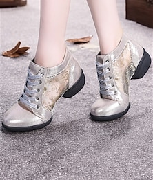 economico -scarpe da ballo da donna con lacci color argento, pannelli floreali in rete e suola morbida, ideali per balli da sala, latino e jazz