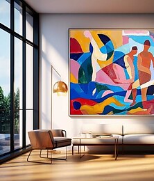 お買い得  -手作りのカラフルなモダンな人物油絵、キャンバスに描かれた大きな手描きの抽象的なテクスチャ人物絵画、壁アート、現代ミニマリストアートワーク、リビングルーム、寝室、家の装飾用壁画