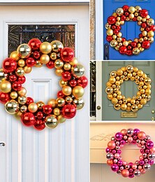 abordables -couronne de boules de Noël en plein air pour porte d'entrée, couronne d'hiver, décoration murale de fenêtre, patchwork coloré, ornements brillants, décoration murale pour hôtels, décoration de porte festive et affichage de vacances