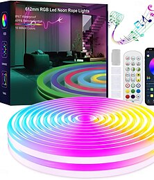 economico -kit lampada a corda al neon rgb impermeabile iintelligence 3m 5m 2*5m controllo app bluetooth luci a striscia led in silicone dimmerabili sincronizzazione musica silicone multicolore cangiante per feste fai da te tagliabile