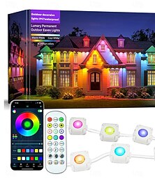 economico -luci a led a catena eternity lights luci permanenti per esterni con app &Luci per grondaie intelligenti RGBIC remote da 2,4 G IP67 impermeabili tutto l'anno, illuminazione esterna per tetti di case