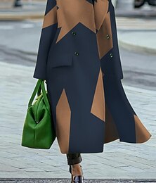 abordables -Mujer Abrigo de invierno Abrigo Capa / Capas Resistente al Viento Mantiene abrigado Bolsillo Casual Estilo callejero Bloque de color Vacaciones Trabajo Calle Ropa Cotidiana Botonadura Simple Cuello