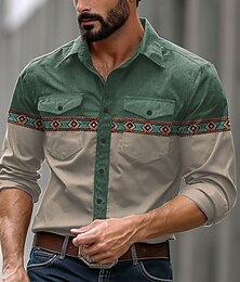 economico -Per uomo Cowboy Camicia occidentale Camicia con bottoni Camicia da cowboy Manica lunga Informale stile western Formale Giornaliero Per eventi Autunno Inverno Primavera estate Collo ripiegabile