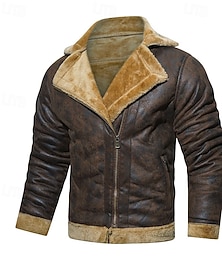 abordables -Hombre Chaqueta de cuero sintético Chaqueta de lana Chaqueta de motociclista Chaqueta de cuero vintage Diario Vacaciones Resistente al Viento Mantiene abrigado Bolsillo Otoño invierno Plano Moda