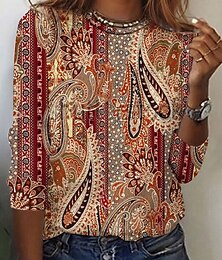 economico -Tunic T-Shirt da Donna Moda Casual Stampa Maniche Lunghe Top Regolari Girocollo Quotidiano Arancione Primavera Autunno