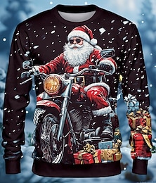 abordables -Noël Homme père Noël Moto Sweats Sweat-shirt Sweat shirt manche longue Sweat-shirt Col Ras du Cou Frais Style de rue 3D effet Vacances Festival Col ras du cou Hiver Printemps & Automne