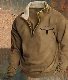 preiswerte -Herren Sweatshirt Viertelreißverschluss Sweatshirt Schwarz Marineblau Braun Grau Halber Reißverschluss Farbblock Kuh Patchwork Sport & Outdoor Täglich Ferien Polyester Vintage Basic Lässig Herbst