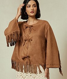 abordables -veste à manches évasées à franges en daim