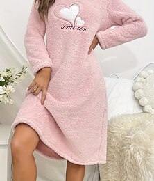 halpa -naisten lounge-asut yöpaita sydän rento mukavuus koti sherpa fleece mukavuus mekko kirjailtu kirjonta syksy talvi kotiasut