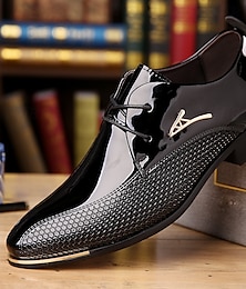 levne -pánské lakované boty oxford - elegantní šněrovací společenské boty s texturovaným designem pro podnikání a zvláštní příležitosti