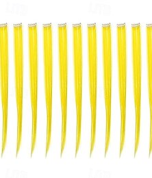 abordables -Droit Clips Cheveux Synthétiques Longue Extension des cheveux A Clipser 12 pcs Résistant à la chaleur Femme
