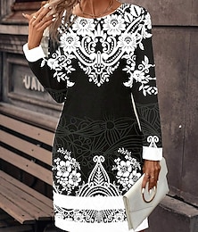 economico -Per donna Mini abito Abito in felpa Vestito invernale Abito a corsetto Vestito tubino Elegante Moda Da mare Feste Strada Standard Floreale Manica lunga Girocollo Bianco Estate Autunno Inverno
