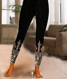 preiswerte -Damen Leggings Hose Culottes Weit Bein Fashion Voller Länge Hochtailliert Grafikdruck Mikro-elastisch Arbeit Alltag Schwarz Gold Herbst Winter Lockere Passform