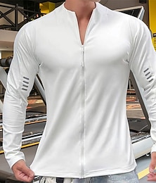 economico -Per uomo Maglia Atletica Maglia da palestra Camicia fitness Camicia a compressione imbottita Zip intera Manica lunga Maglietta / Maglia Informale Athleisure Autunno Traspirante Asciugatura rapida