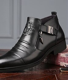 abordables -bottines en similicuir noir pour homme avec motif lion en relief et fermeture éclair latérale – chaussures de luxe formelles pour les affaires et les occasions spéciales