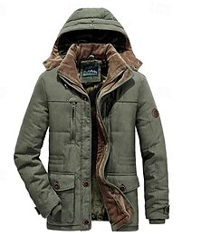 billige -Herre Vinterjakke Fleece-jakke Uformell jakke Turparka Daglig Feriereise Hold Varm Lomme Fleece Høst vinter عادي Mote Gatemote Med hette Normal Kakifarget Militærgrønn Mørkeblå kaffe Jakker