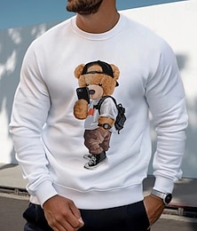 abordables -Hombre Gracioso Oso de juguete Pullover Sudadera Manga Larga Sudaderas Cuello Barco Clásico Casual Diario Primavera Otoño Negro Blanco Ropa Diseñador Impresión gráfica Normal S M L XL 2XL