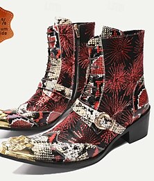 economico -Stivali da motociclista in pelle di bovino premium con lacci da uomo punte d'oro fibbia a drago motivo a pelle di serpente e paillettes – Stile western audace per eventi biker e cosplay