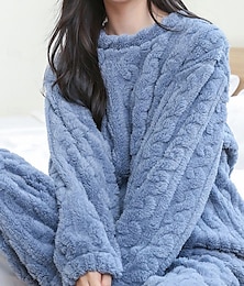 billiga -pyjamas dam loungewear pyjamas set ren färg varm komfort sweet home komfort varm crew neck långärmad pullover byxa vinter hem outfits