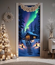 billige -juledørdekorasjoner dørdeksler julenissen landsbydør billedvev dørgardindekorasjon bakteppe innendørs/utendørs dørbanner til inngangsdør gårdshus feriefest dekorutstyr