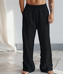 abordables -Hombre Pantalones Plano Longitud total Casual Diario Negro Microelástico