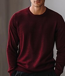 abordables -Suéter de lana para hombre, jersey de punto de color liso, cuello redondo, elegante, para Navidad, ropa de exterior, otoño e invierno, tallas S, M y L.