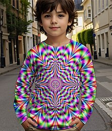 billiga -Pojkar 3D Grafisk Geometrisk T-shirt Långärmad Vår Höst Mode Grundläggande Barn 4-12 år Rund hals Utomhus Ledigt Dagligen Normal