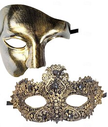 olcso -Párok 2 db Farsangi maszk Maszk Velencei maszk Maszk egy boton Felnőttek Uniszex Fél arc Parti Party estélyi viselet Álarcos mulatság Mindszentek napja Farsang Mardi Gras Könnyű farsangi jelmez