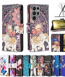 abordables -teléfono Funda Para Samsung galaxia S25 S24 S23 S23 FE S22 S21 ultra plus A35 5G A25 A15 A14 Tarjetas billetera con Soporte Cremallera con correa de muñeca Retro TPU Cuero de PU