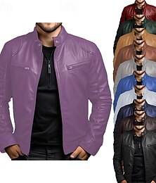 abordables -Hombre Chaqueta de cuero sintético Chaqueta de transición Chaqueta de motociclista Chaqueta de cuero roja Vacaciones Diario Resistente al Viento Mantiene abrigado Bolsillo Otoño invierno Plano Moda