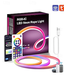 olcso -neon led szalag lámpák tuya wifi bluetooth 3m 9,84 láb rgbic szín illúzió zene neon fénycsík készlet barkács alakú 16 millió szín usb távirányító alkalmazás ip67 vízálló fénycsík nappali hálószoba