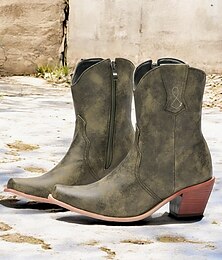 levne -dámské nouzově zelené westernové kovbojské boty se zapínáním na zip – stylové kotníkové boty na středním podpatku pro outdoorové i běžné nošení