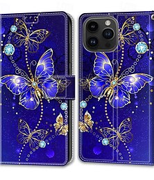 abordables -teléfono Funda Para iPhone 15 Pro Max Plus iPhone 15 iPhone 15 Pro Max iPhone 15 14 Pro Max Plus Funda Trasera con Soporte con correa de muñeca Ranura para tarjetas Retro TPU Cuero de PU