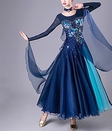 billige -Ballroom-dans Kjole Broderi Tvinning Krystall / Rhinestone Dame Ytelse Trening Langermet Netting Spandex Organza