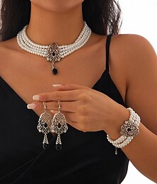 preiswerte -Brautschmuck-Sets 3 Perlen 1 Halskette 1 Armreif Ohrringe Damen Elegant Stilvoll Luxus lieblich Vintage-Stil Liebe Kostbar Schmuck-Set Für Hochzeit Geburtstag Partyabend