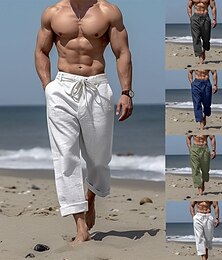 abordables -Homme Pantalon pantalon été Pantalon de plage Poche avant Jambe droite Plein Confort Respirable Casual du quotidien Vacances Mode basique Noir Blanche