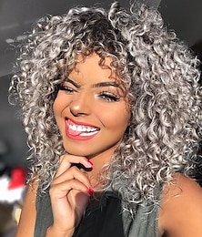 baratos -perucas afro cacheadas com franja para mulheres negras cabelo sintético cacheado crespo peruca resistente ao calor para festa diária