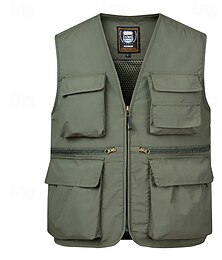 abordables -Hombre Chaleco Chaleco de pesca Chaleco para senderismo Diario Cita Vacaciones Moda Casual Primavera verano Bolsillo Nailon Transpirable Cómodo Plano Cremallera Escote en Pico Ajuste regular Negro