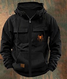 baratos -Homens Moletom com zíper Full Zip Hoodie Moletons com zíper Moletom Tático Preto Rosa Vinho Verde Tropa Azul Marinha Com Capuz Gráfico Imprimir dia das Bruxas Zip Up Bolsos Imprimir Diário Feriado