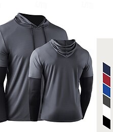 preiswerte -Herren Funktionsshirt Athletisches Hemd Fitnessstudio-Shirt Fitness Shirt 2 in 1 Langarm Kapuzenshirt Casual Athlässigkeit Herbst Atmungsaktiv Schnelltrocknend Weich Fitnesstraining Laufen Gehen