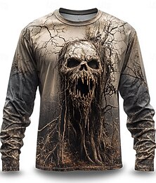 levne -Halloween Pánské Lebky Tričko Dlouhý rukáv tričko 3D tisk Tričkový Košile Horor ulice Ležérní Denní Khaki Léto Jaro Podzim Oblečení S M L XL XXL XXXL