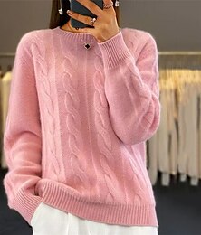 abordables -Femme Pull Chandail Mode du quotidien Couleur unie torsadé Flou Col Ras du Cou Tricoté manche longue Hauts réguliers Tricoter Travail Rose Claire Chameau Automne Hiver