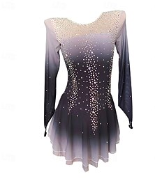 ieftine -Rochie de Patinaj Artistic Pentru femei Fete Πατινάζ στο πάγο Rochii Mov Închis Peteci Plasă Înaltă Elasticitate Antrenament Competiție Ținută Patinaj Clasic Cristale / Strasuri Manșon Lung Patinaj