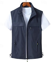 billiga -Herr Väst Gilet Fiskeväst Vandringsväst Dagligen Datum Semester Mode Ledigt Vår & Höst Ficka Nylon Bekväm Slät Dragkedja Hög krage Normal Svart Rubinrött Kaki Armégrön Väst