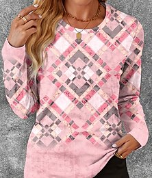 economico -Per donna Maglietta Geometrico Casual Manica Lunga Girocollo Top Regolari Quotidiano Stampato Rosa Primavera Autunno